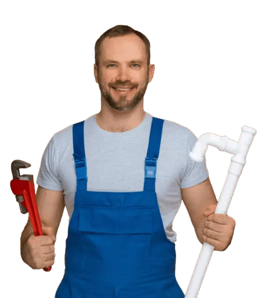 Handyman in uniform holding a pipe and wrench, ready for repair in Toronto